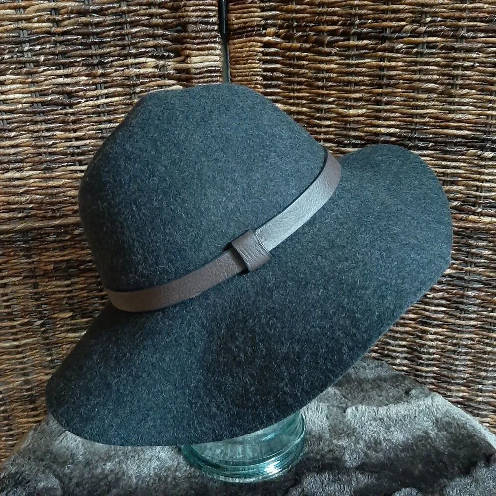 J. CREW 100% Wool Felt Hat S/M/ Gray Wide Brim Floppy Boho Fedora Western Cowboy